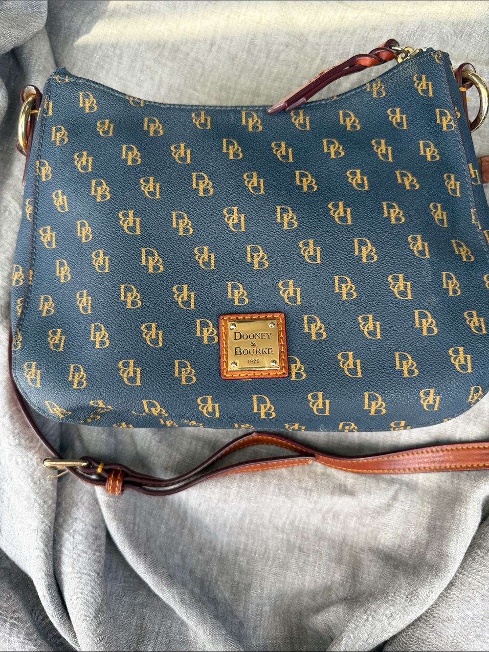 Dooney & Bourke Gretta Navy and Brown Logo Hobo Crossbody
